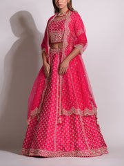 Pink Raw Silk Lehenga Set