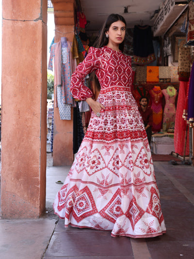 Red Vasansi Silk Printed Gown