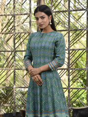 Hunter Green Vasansi Silk Printed Anarkali Gown