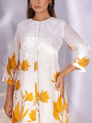 White and Yellow Floral Printed Vasansi Silk Co-ord Set