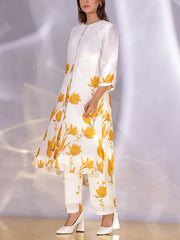 White and Yellow Floral Printed Vasansi Silk Co-ord Set