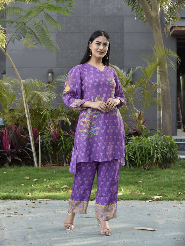 Purple Vasansi Silk Printed Co-ord Set