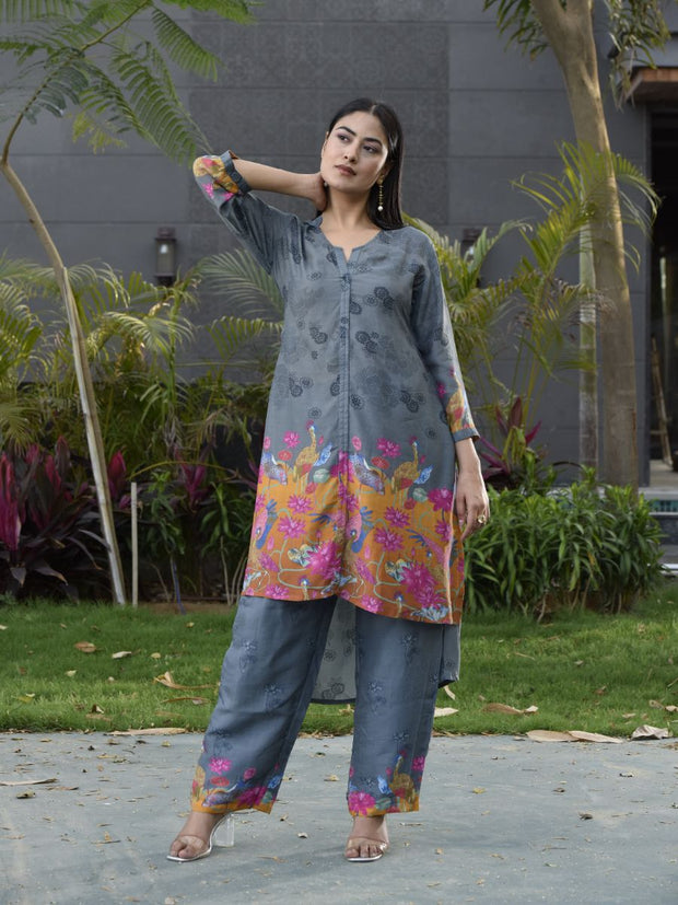 Grey Vasansi Silk Printed Co-ord Set