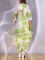 White and Green Vasansi Silk Printed Co-ord Set