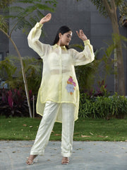 Light Yellow Organza Top with Bustier and Pant Set