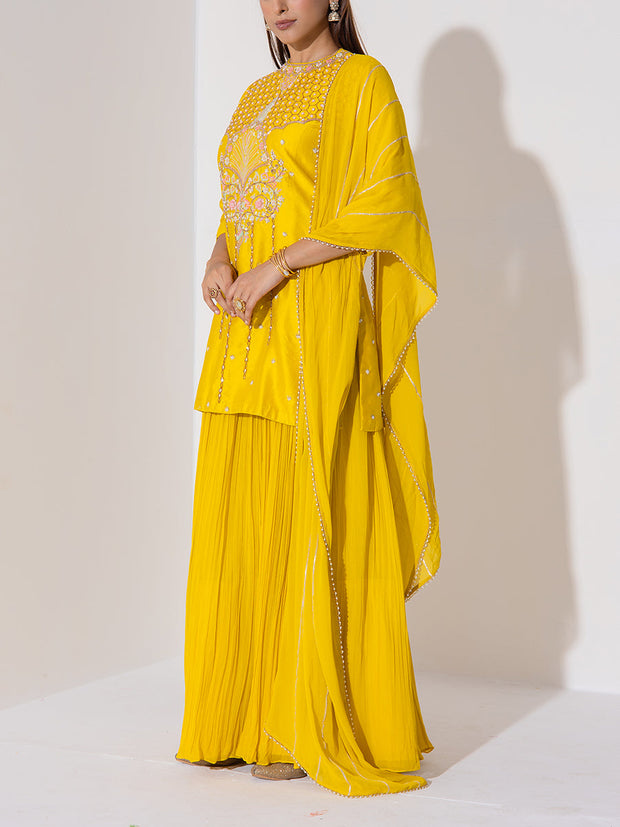 Mustard Yellow Embroidered Kurta and Sharara Set
