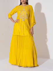 Mustard Yellow Embroidered Kurta and Sharara Set