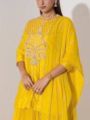 Mustard Yellow Embroidered Kurta and Sharara Set