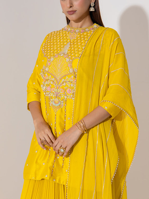 Mustard Yellow Embroidered Kurta and Sharara Set