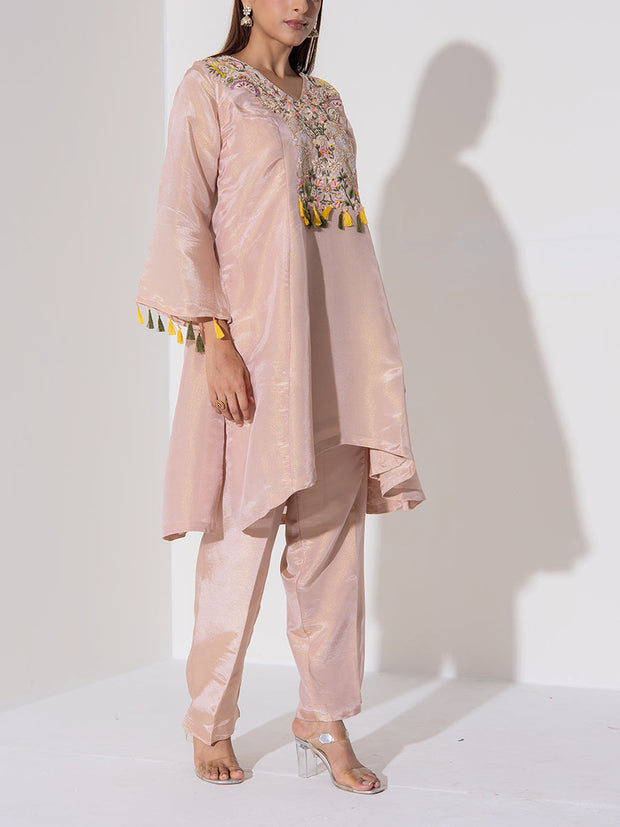 Brown Embroidered Kurta and Pant Set