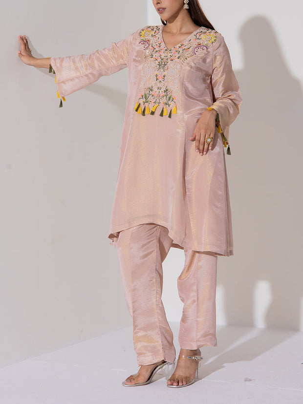 Brown Embroidered Kurta and Pant Set