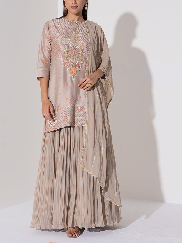 Mocha Brown Kurta and Skirt Set