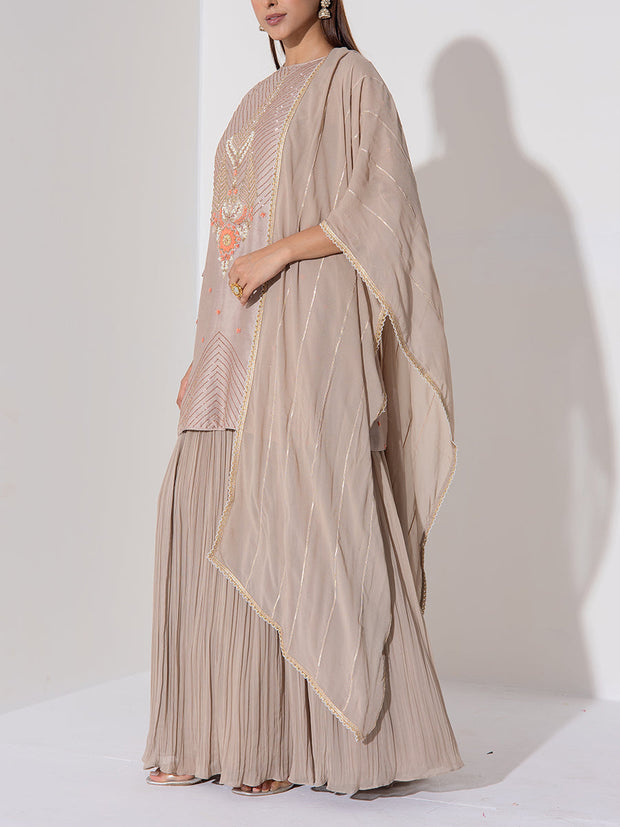 Mocha Brown Kurta and Skirt Set