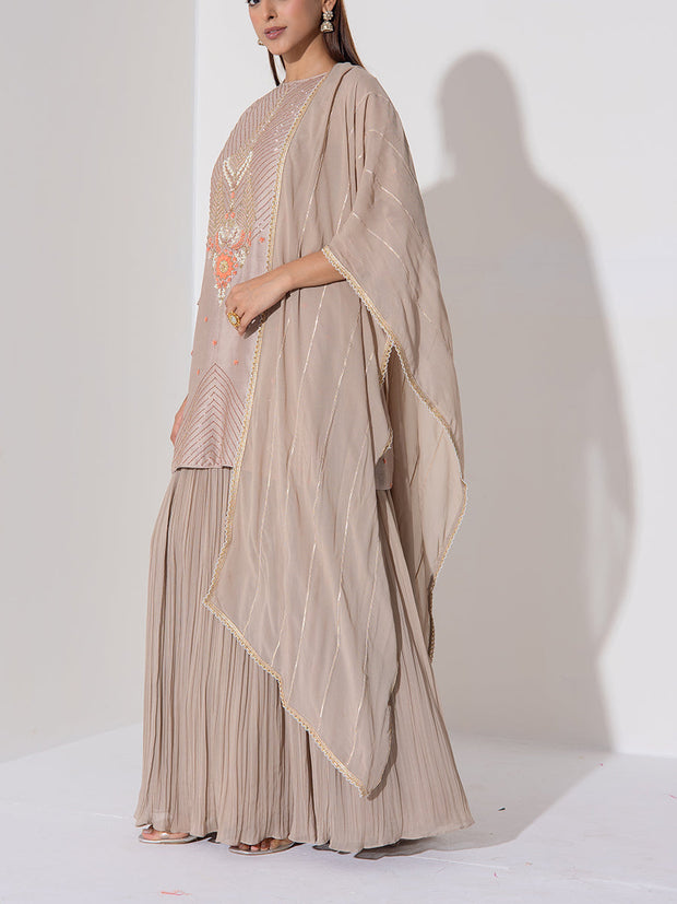 Mocha Brown Kurta and Skirt Set