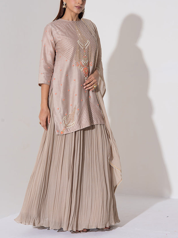Mocha Brown Kurta and Skirt Set