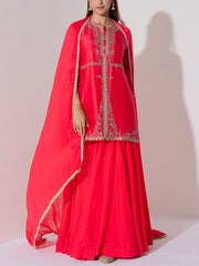 Deep Red Kurta and Skirt Set
