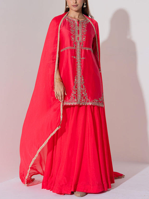 Deep Red Kurta and Skirt Set