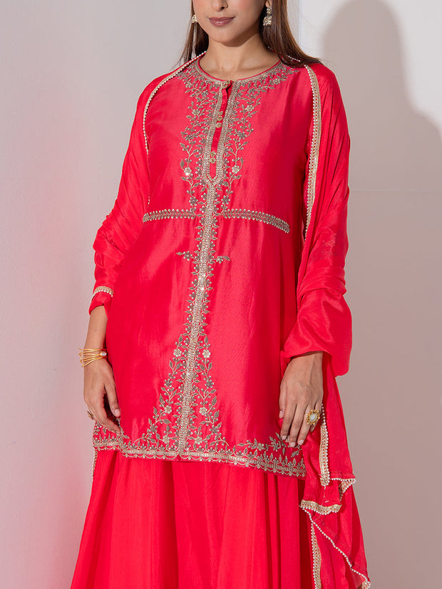 Deep Red Kurta and Skirt Set