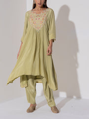 Sage Green Assymetric Kurta Pant Set