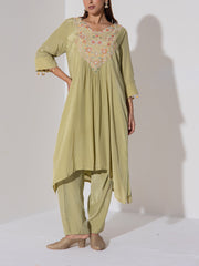 Sage Green Assymetric Kurta Pant Set