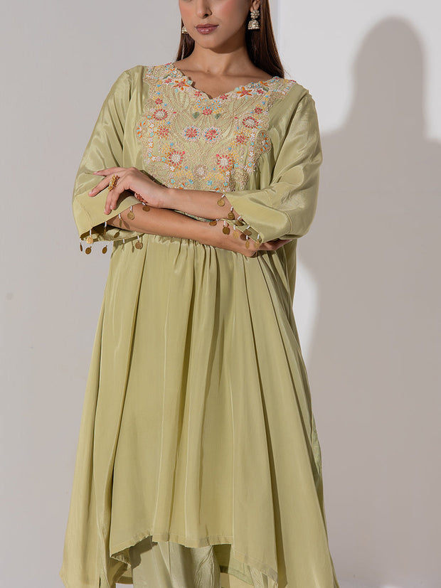 Sage Green Assymetric Kurta Pant Set