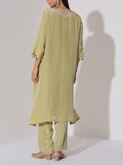 Sage Green Assymetric Kurta Pant Set