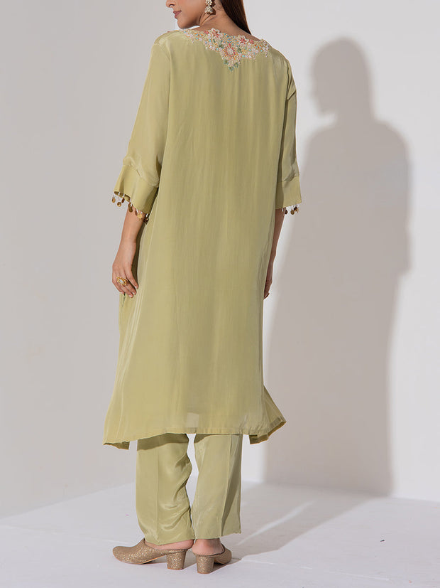 Sage Green Assymetric Kurta Pant Set
