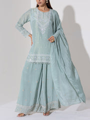 Powder Blue Embroidered Kurta and Sharara Set