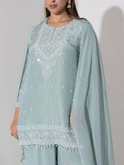Powder Blue Embroidered Kurta and Sharara Set