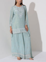 Powder Blue Embroidered Kurta and Sharara Set