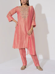 Peach Embroidered Kurta and Pant Set