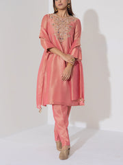 Peach Embroidered Kurta and Pant Set