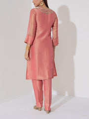 Peach Embroidered Kurta and Pant Set