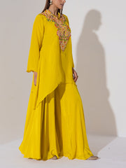 Lime Yellow Embroidered Top and Sharara Set