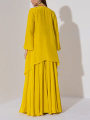 Lime Yellow Embroidered Top and Sharara Set