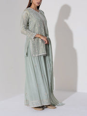 Lime Green Embroidered Kurta and Sharara Set