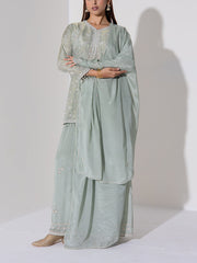 Lime Green Embroidered Kurta and Sharara Set