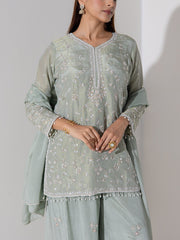 Lime Green Embroidered Kurta and Sharara Set