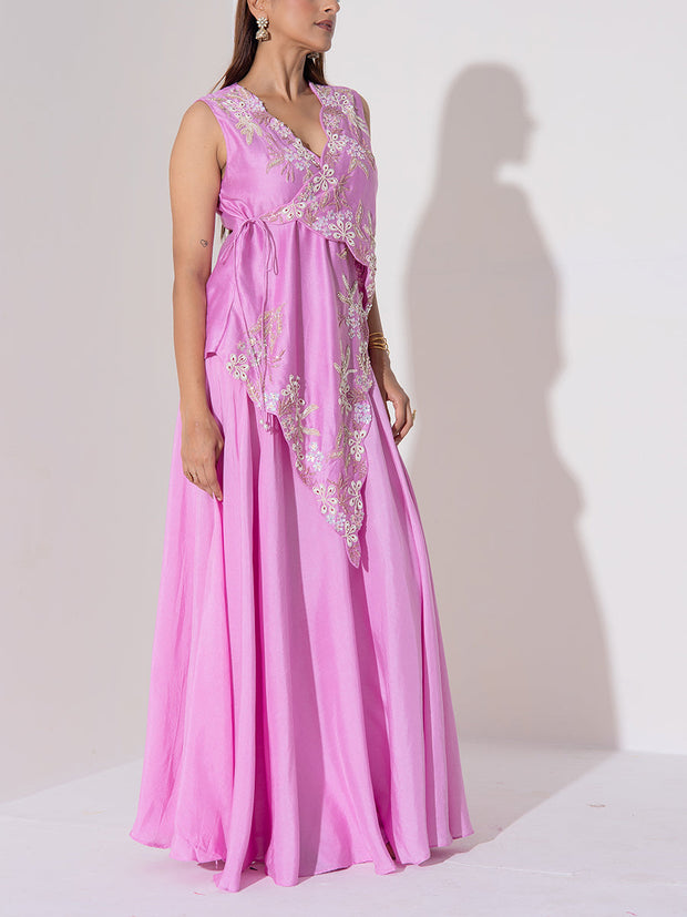 Light Pink Embroidered Jacket and Plazzo Set