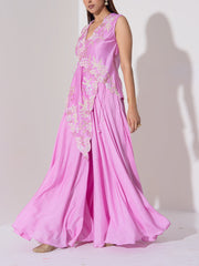Light Pink Embroidered Jacket and Plazzo Set