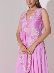 Light Pink Embroidered Jacket and Plazzo Set