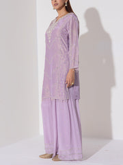 Lilac Embroidered Kurta and Sharara Set