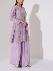 Lilac Embroidered Kurta and Sharara Set
