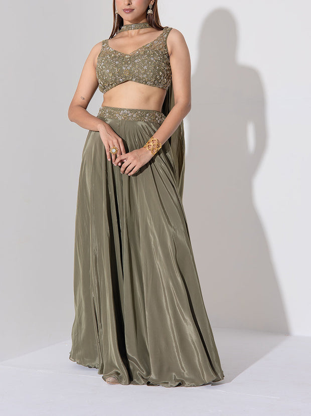 Sage Green Embroidered Lehenga Set