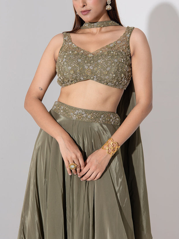 Sage Green Embroidered Lehenga Set