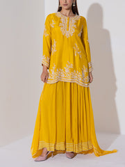 Mustard Yellow Embroidered Kurta and Sharara Set