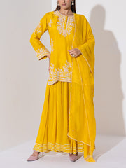 Mustard Yellow Embroidered Kurta and Sharara Set