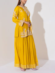 Mustard Yellow Embroidered Kurta and Sharara Set