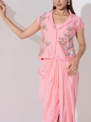 Peach Embroidered Drape Skirt Set