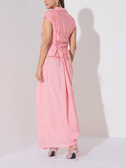 Peach Embroidered Drape Skirt Set